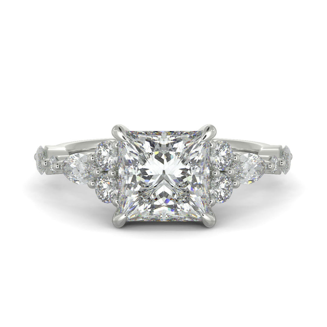 Carissa Princess Cut Pave Shared Prong Claw Set Engagement Ring Setting - Nivetta