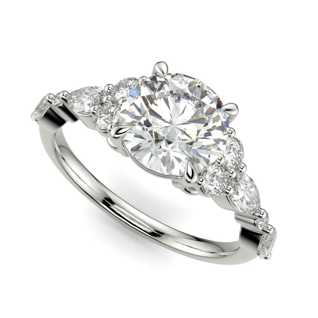 Carissa Round Cut Pave Shared Prong Claw Set Engagement Ring Setting - Nivetta