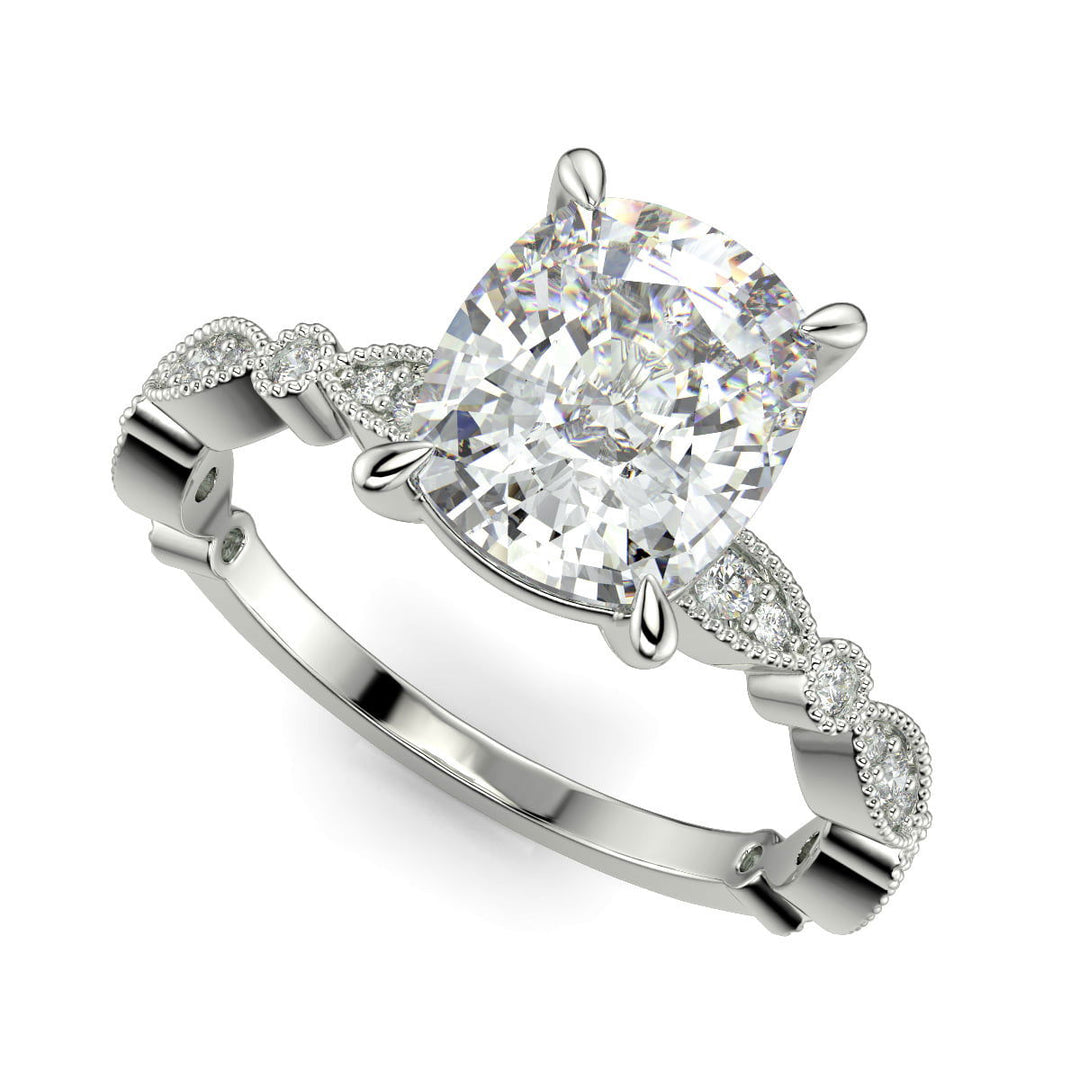 Caroline Cushion Cut Pave Art Deco 4 Prong Claw Set Engagement Ring Setting - Nivetta