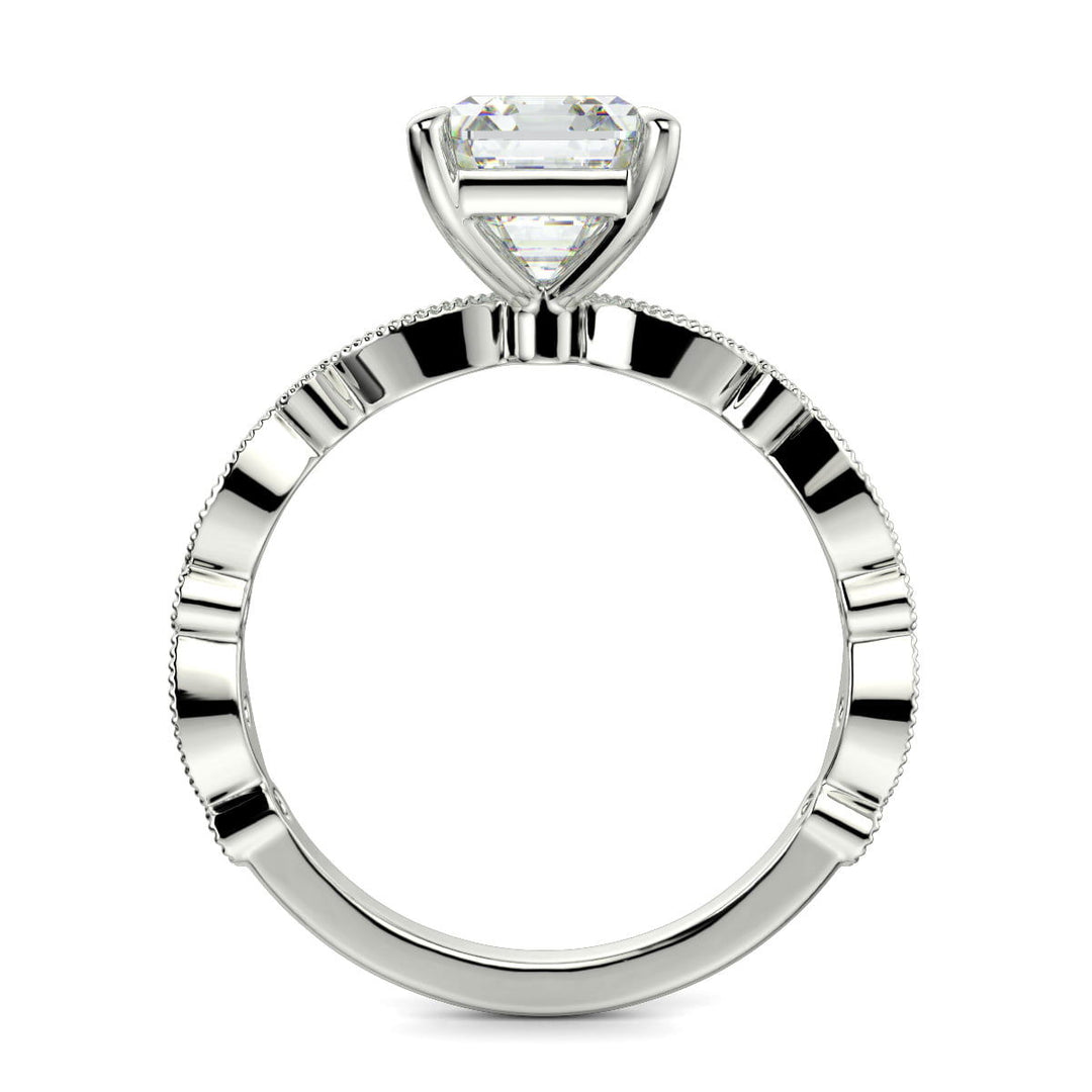 Caroline Emerald Cut Pave Art Deco 4 Prong Claw Set Engagement Ring Setting - Nivetta