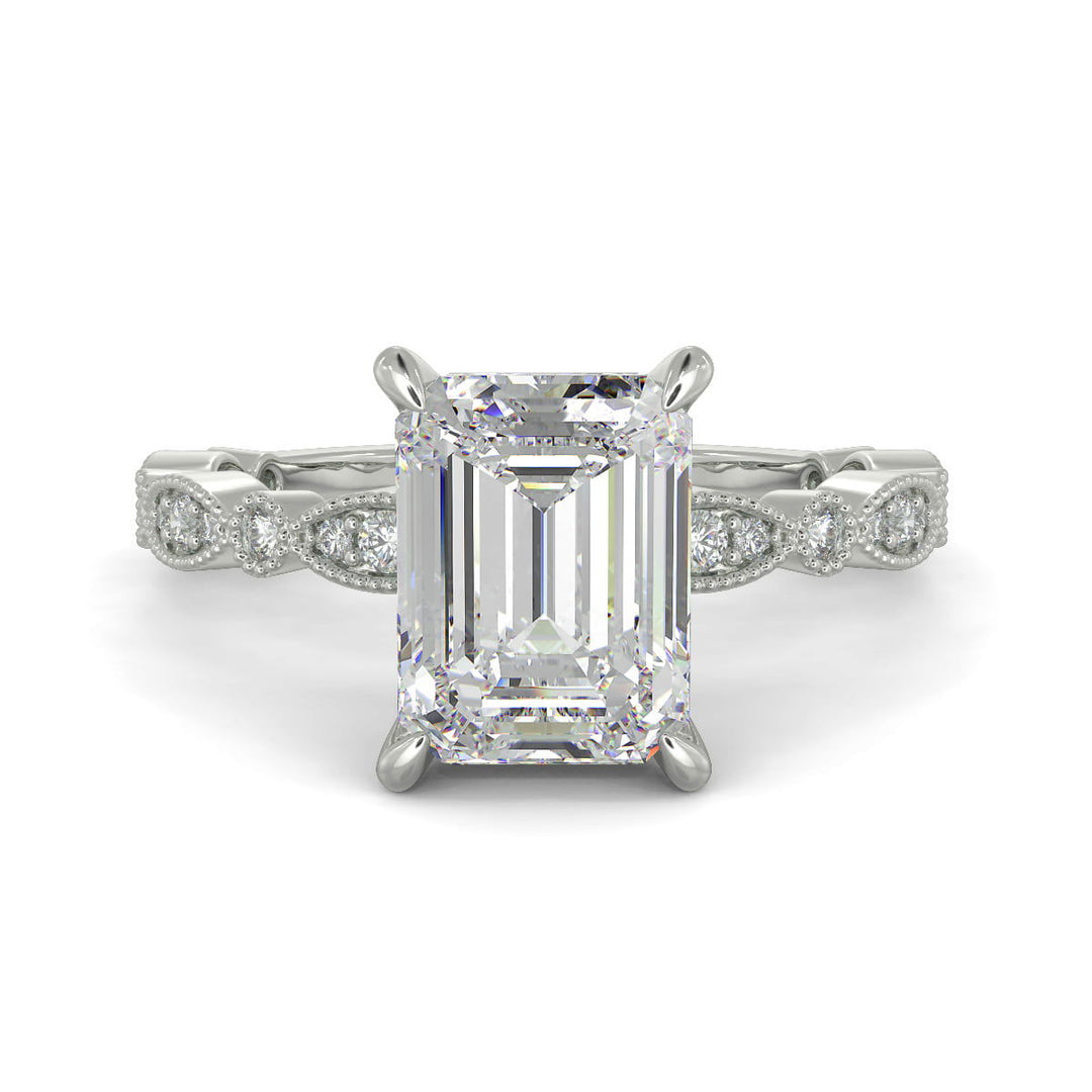 Caroline Emerald Cut Pave Art Deco 4 Prong Claw Set Engagement Ring Setting - Nivetta