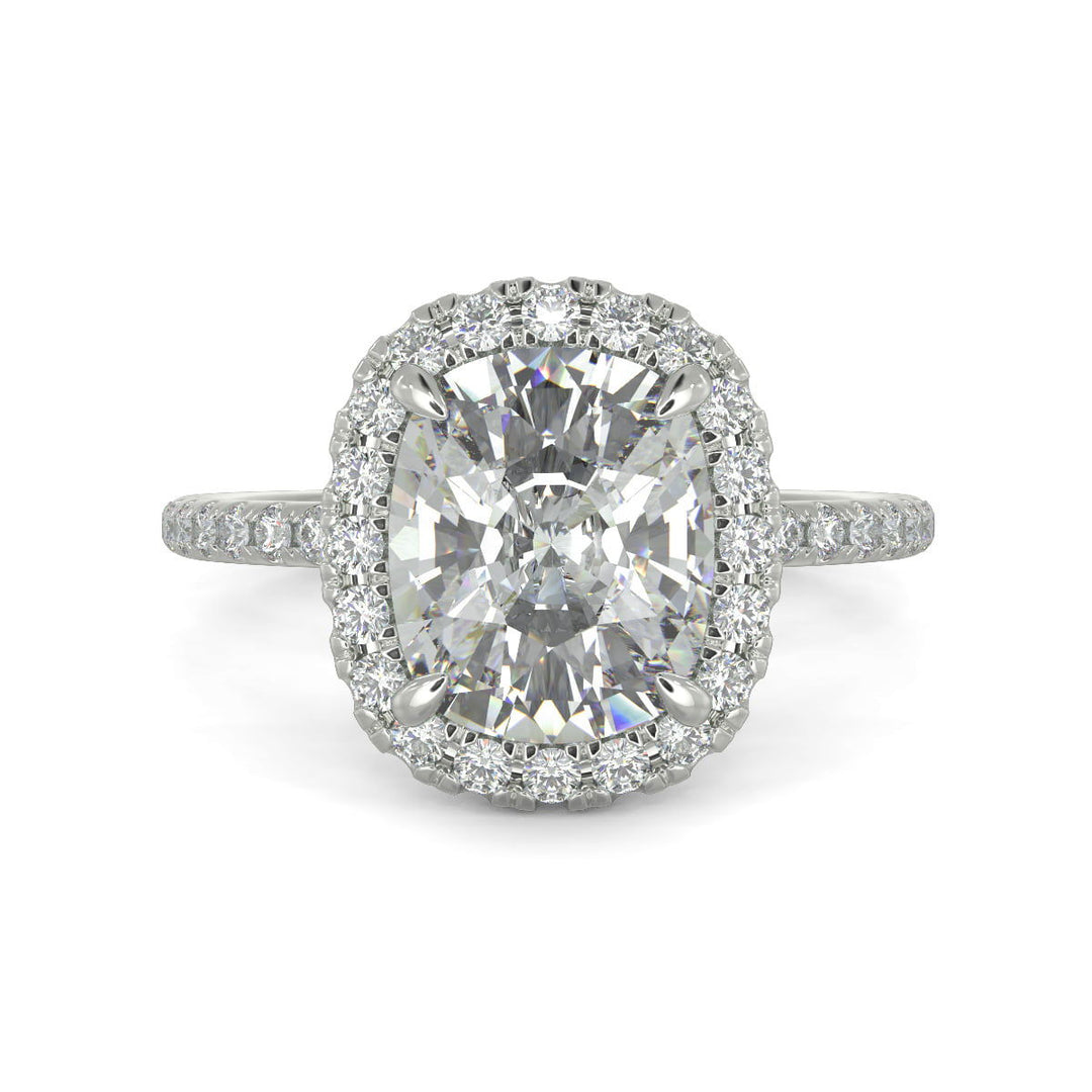 Catalina Cushion Cut Pave Halo 4 Prong Claw Set Engagement Ring - Nivetta