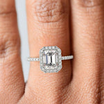 Load image into Gallery viewer, Catalina Emerald Cut Halo 4 Prong Claw Set Engagement Ring - Nivetta
