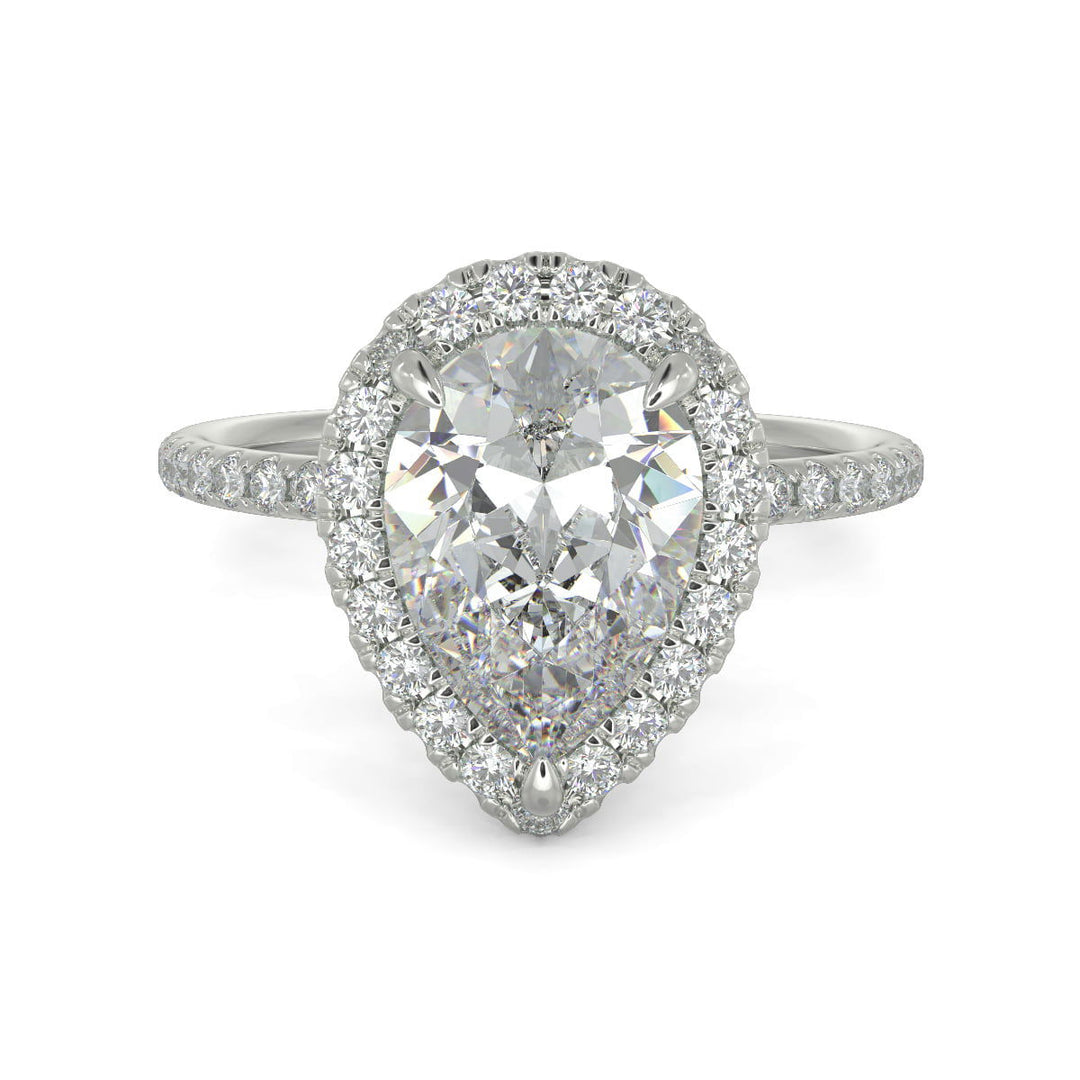 Catalina Pear Cut Pave Halo 4 Prong Claw Set Engagement Ring - Nivetta