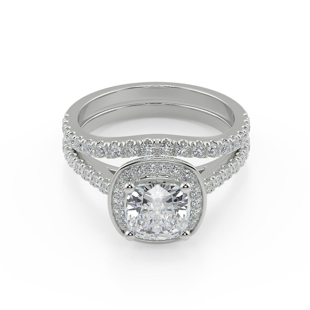 Celeste Halo French Pave Cushion Cut Diamond Engagement Ring - Nivetta