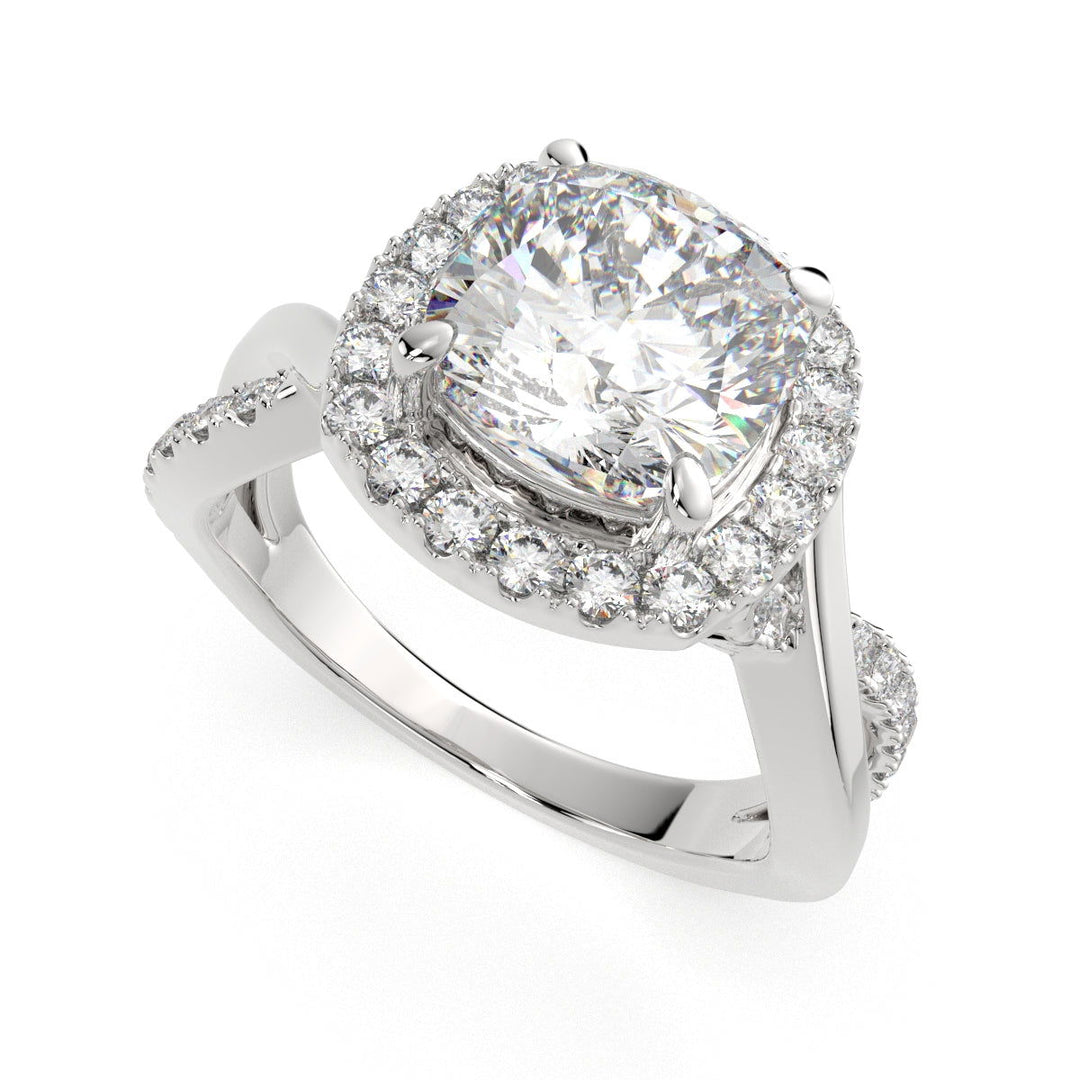 Celestina Cushion Cut Halo Pave Split Shank Engagement Ring Setting - Nivetta