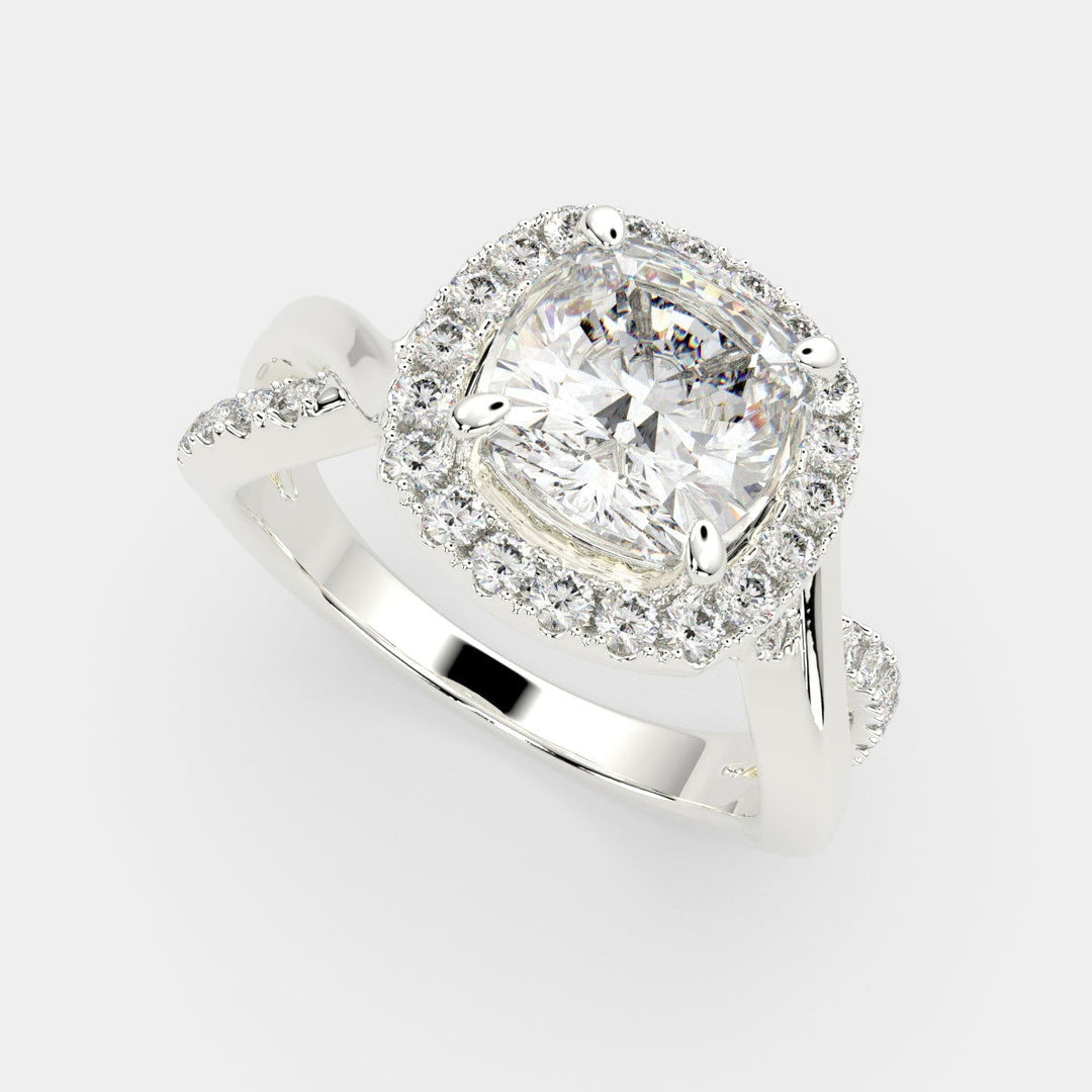 Celestina Cushion Cut Halo Pave Split Shank Engagement Ring Setting - Nivetta