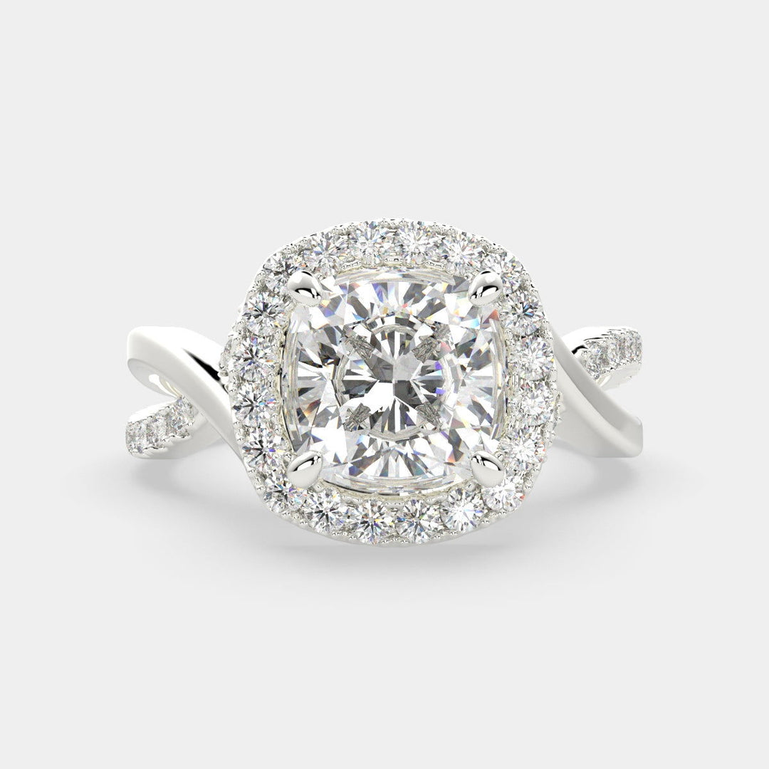 Celestina Cushion Cut Halo Pave Split Shank Engagement Ring Setting - Nivetta