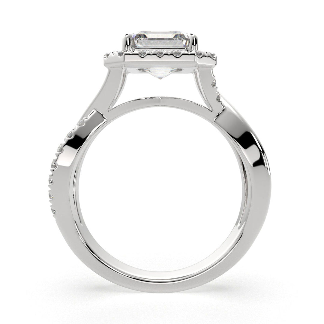 Celestina Emerald Cut Halo Pave Split Shank Engagement Ring Setting - Nivetta