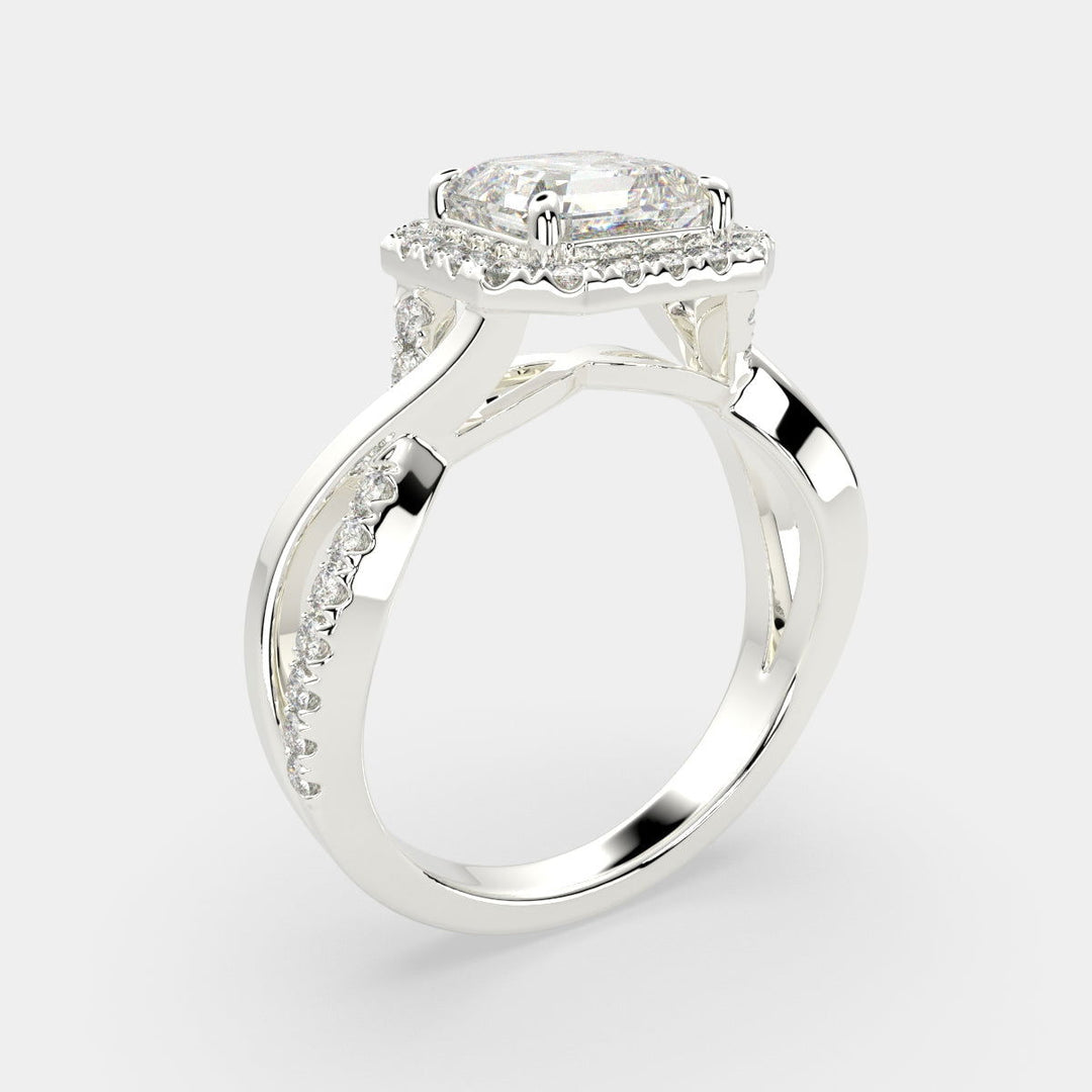 Celestina Emerald Cut Halo Pave Split Shank Engagement Ring Setting - Nivetta