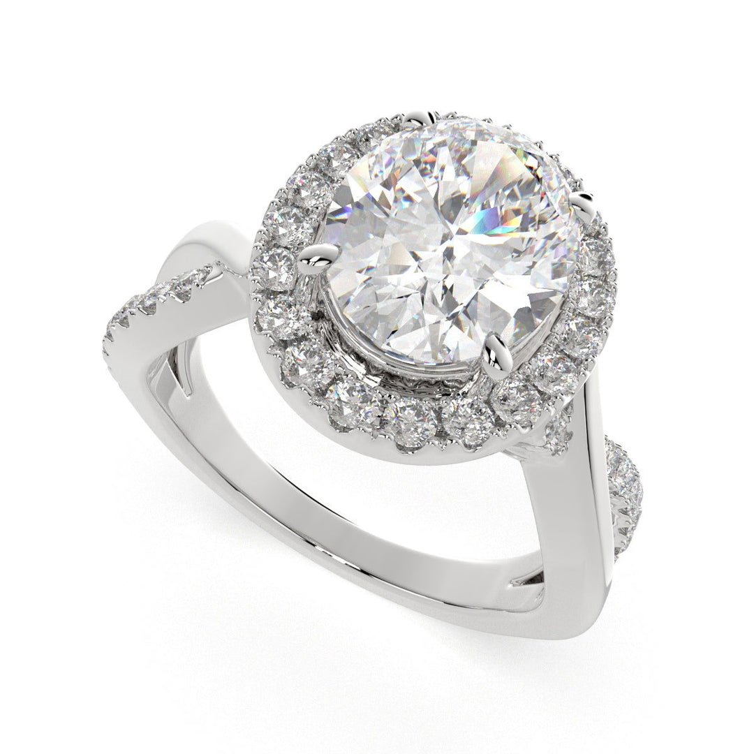 Celestina Oval Cut Halo Pave Split Shank Engagement Ring Setting - Nivetta