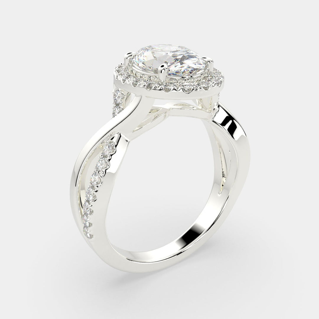 Celestina Oval Cut Halo Pave Split Shank Engagement Ring Setting - Nivetta