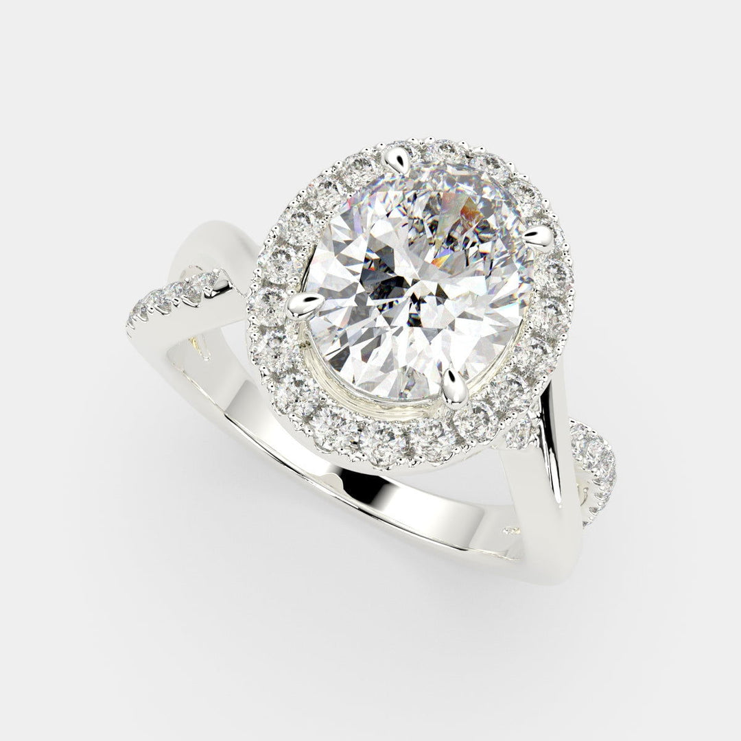 Celestina Oval Cut Halo Pave Split Shank Engagement Ring Setting - Nivetta