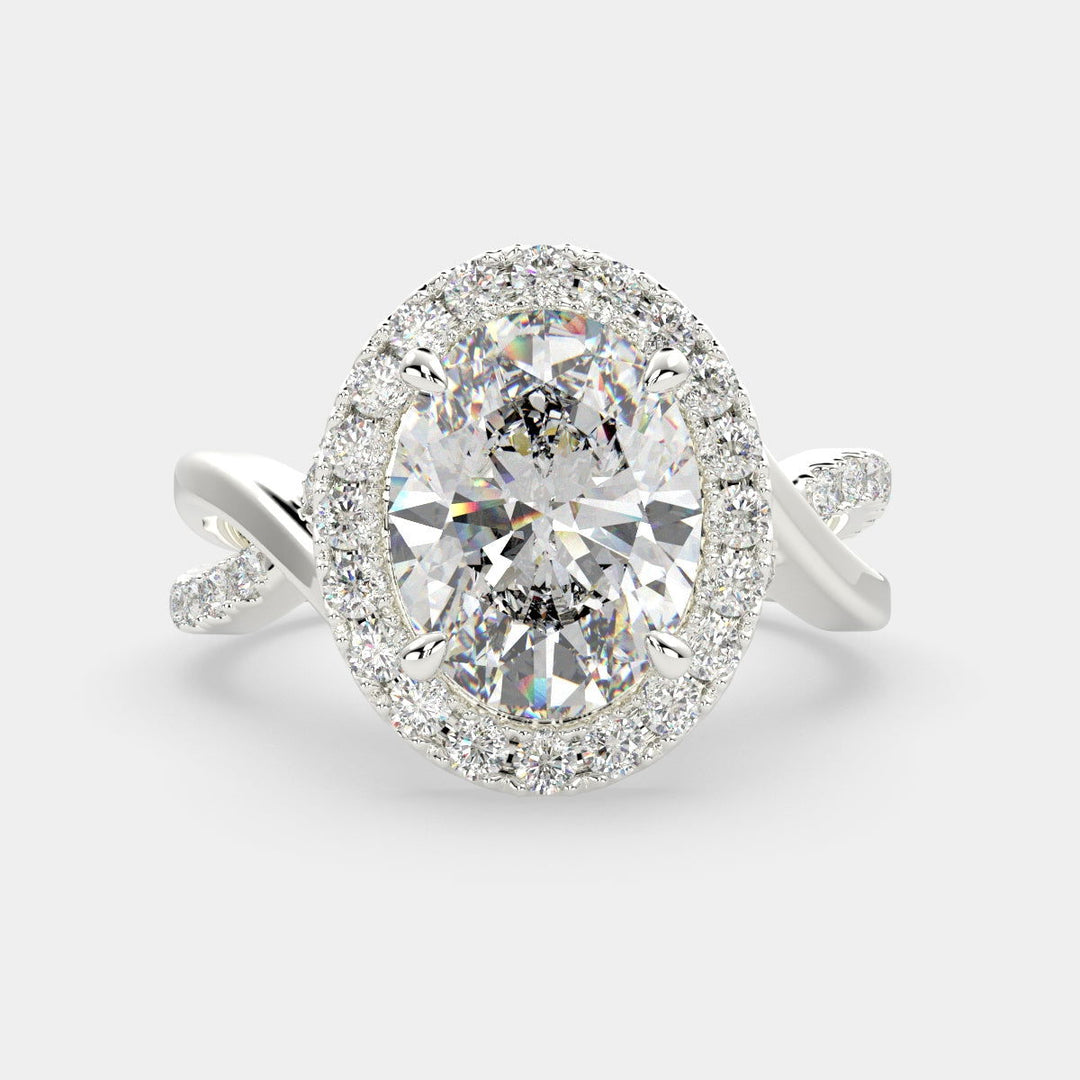 Celestina Oval Cut Halo Pave Split Shank Engagement Ring Setting - Nivetta