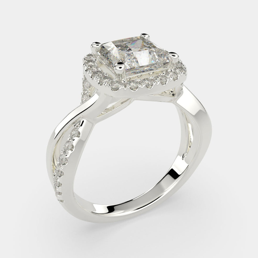 Celestina Princess Cut Halo Pave Split Shank Engagement Ring Setting - Nivetta
