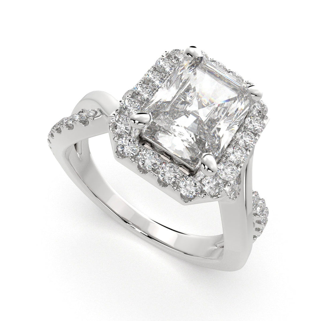 Celestina Radiant Cut Halo Pave Split Shank Engagement Ring Setting - Nivetta