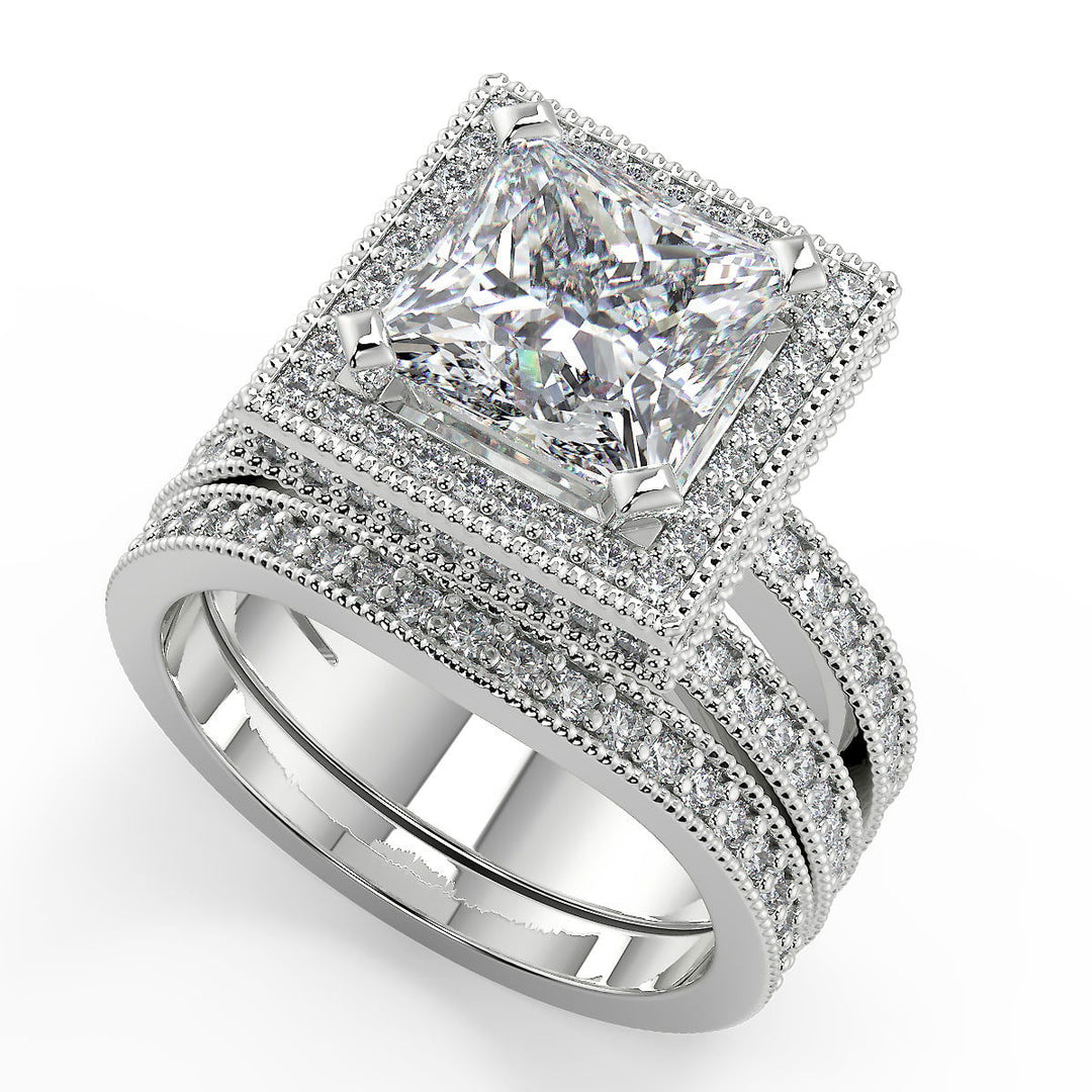 Danna Split Shank Pave Halo Princess Cut Diamond Engagement Ring - Nivetta