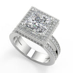 Load image into Gallery viewer, Danna Split Shank Pave Halo Princess Cut Diamond Engagement Ring - Nivetta
