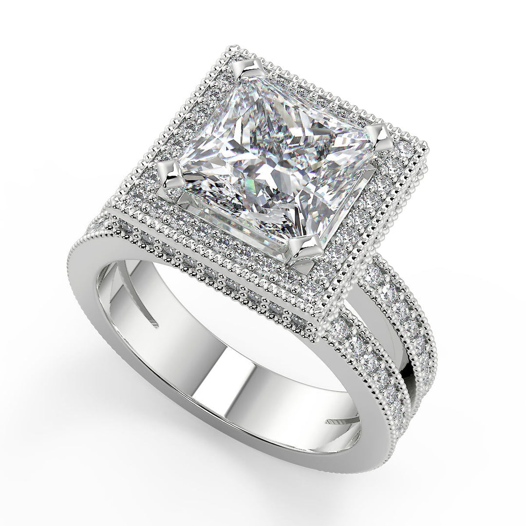 Danna Split Shank Pave Halo Princess Cut Diamond Engagement Ring - Nivetta