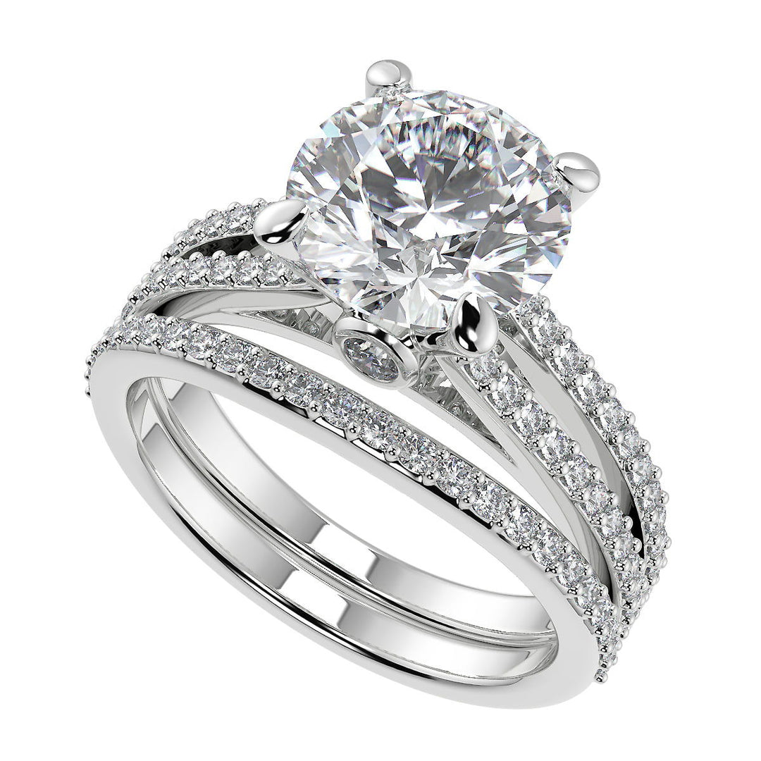 Denise Double French-Set Split Shank Round Cut Engagement Ring - Nivetta