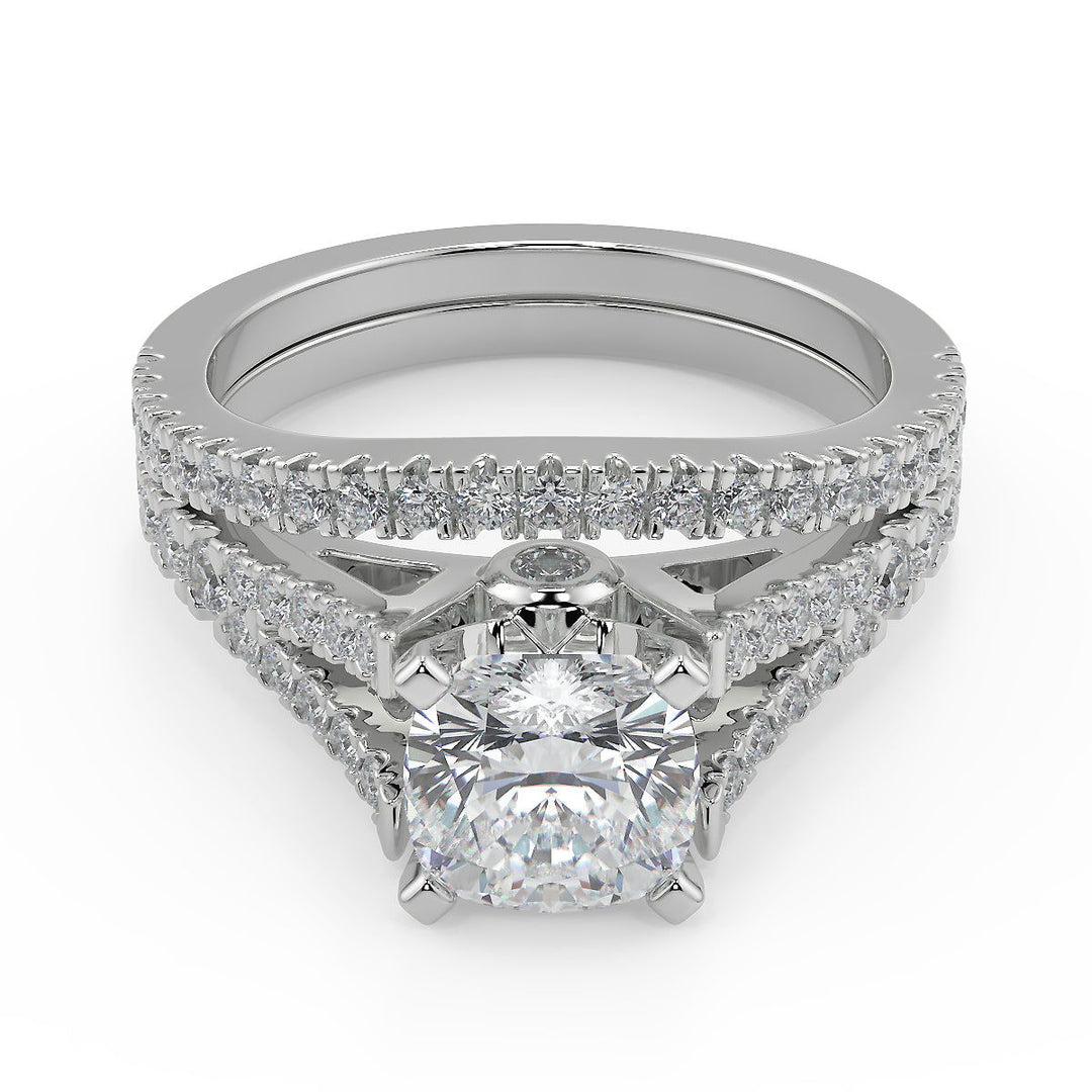 Denisse Cathedral 4 Prong Cushion Cut Diamond Engagement Ring - Nivetta