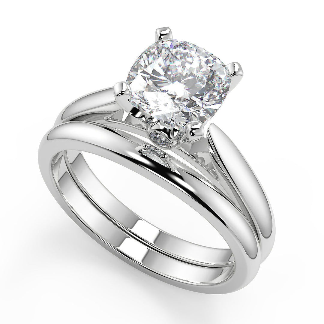 Desirae Classic Cathedral Solitaire Cushion Cut Diamond Engagement Ring - Nivetta