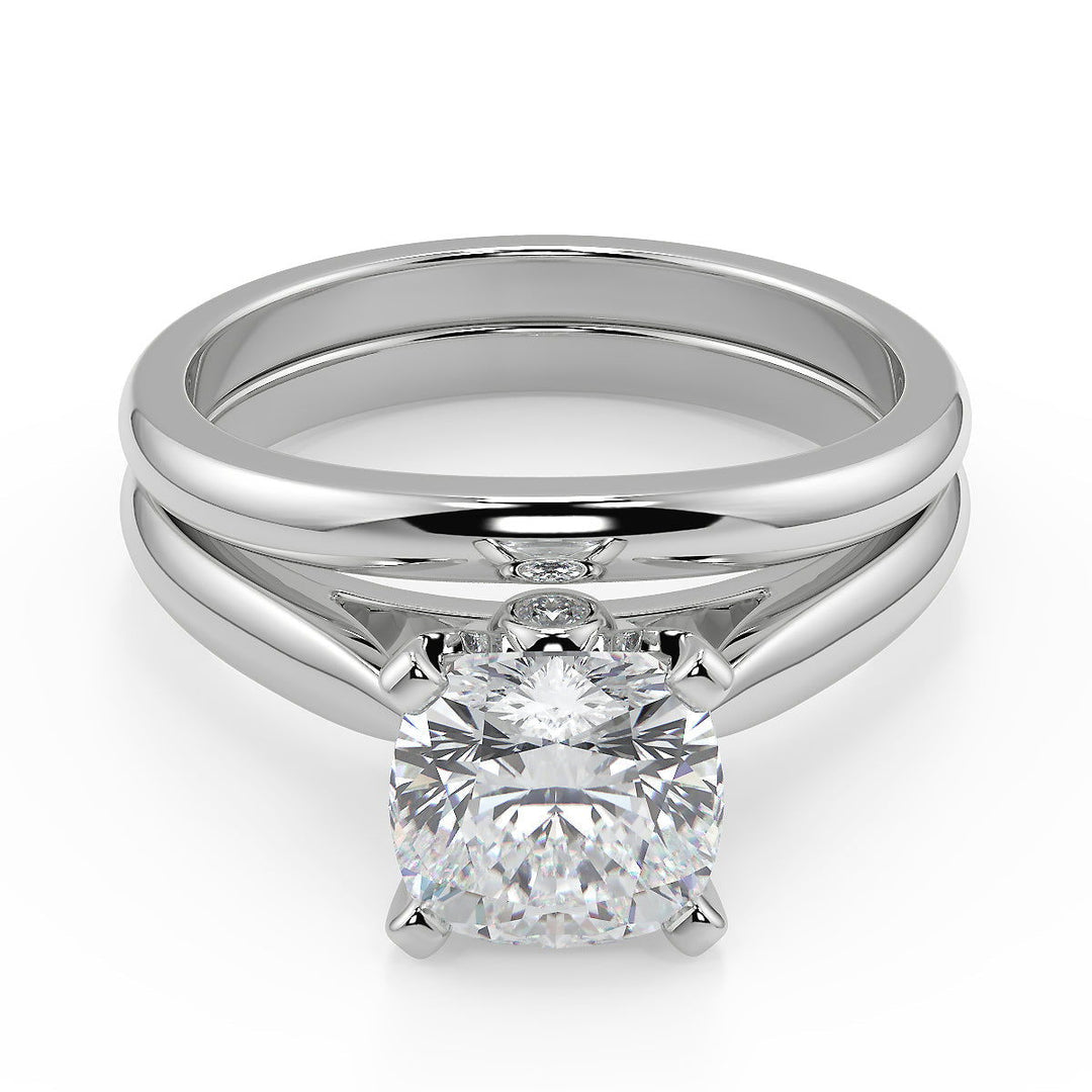 Desirae Classic Cathedral Solitaire Cushion Cut Diamond Engagement Ring - Nivetta