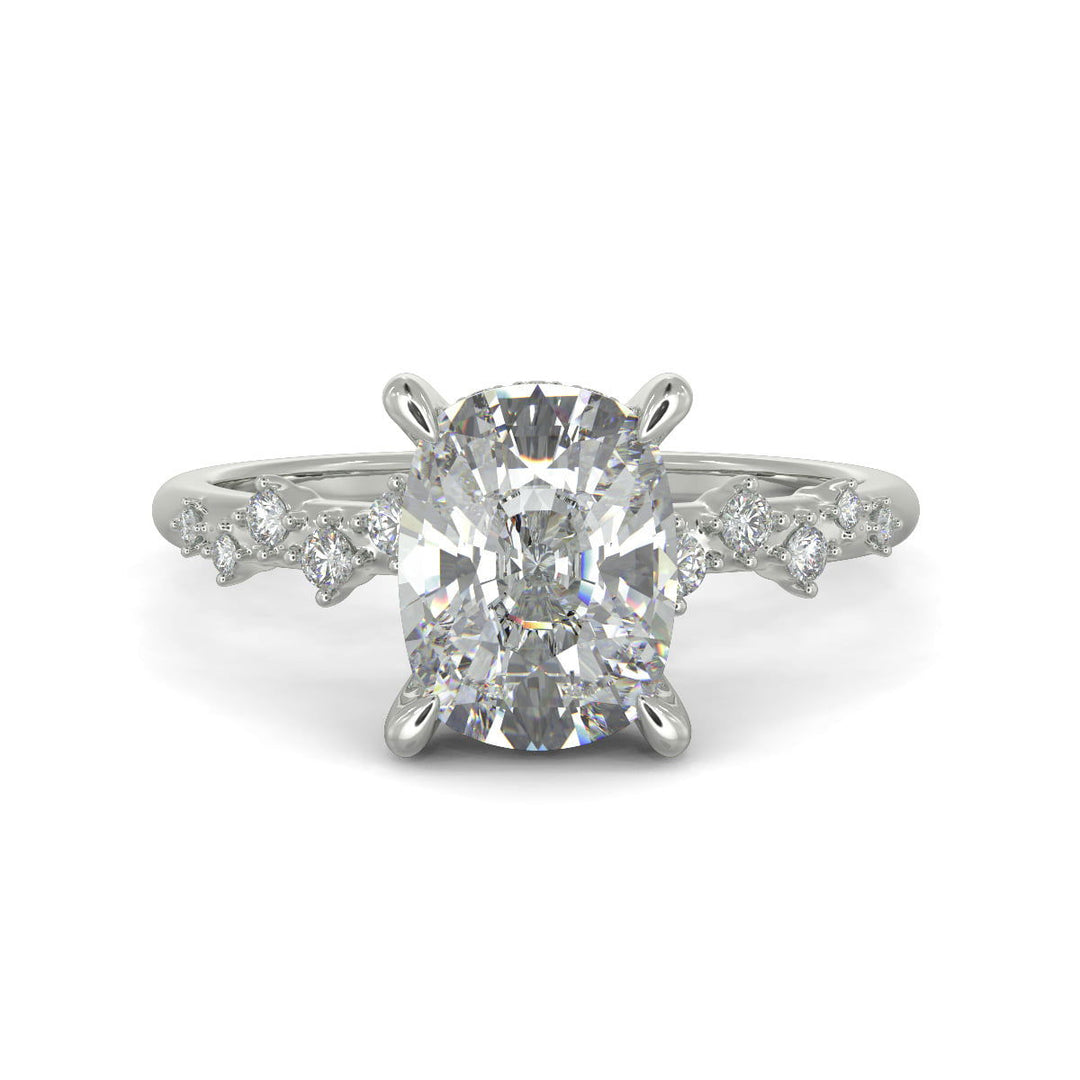 Diana Cushion Cut Pave Hidden Halo 4 Prong Claw Set Engagement Ring Setting - Nivetta