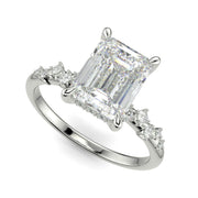 Diana Emerald Cut Pave Hidden Halo 4 Prong Claw Set Engagement Ring Setting - Nivetta