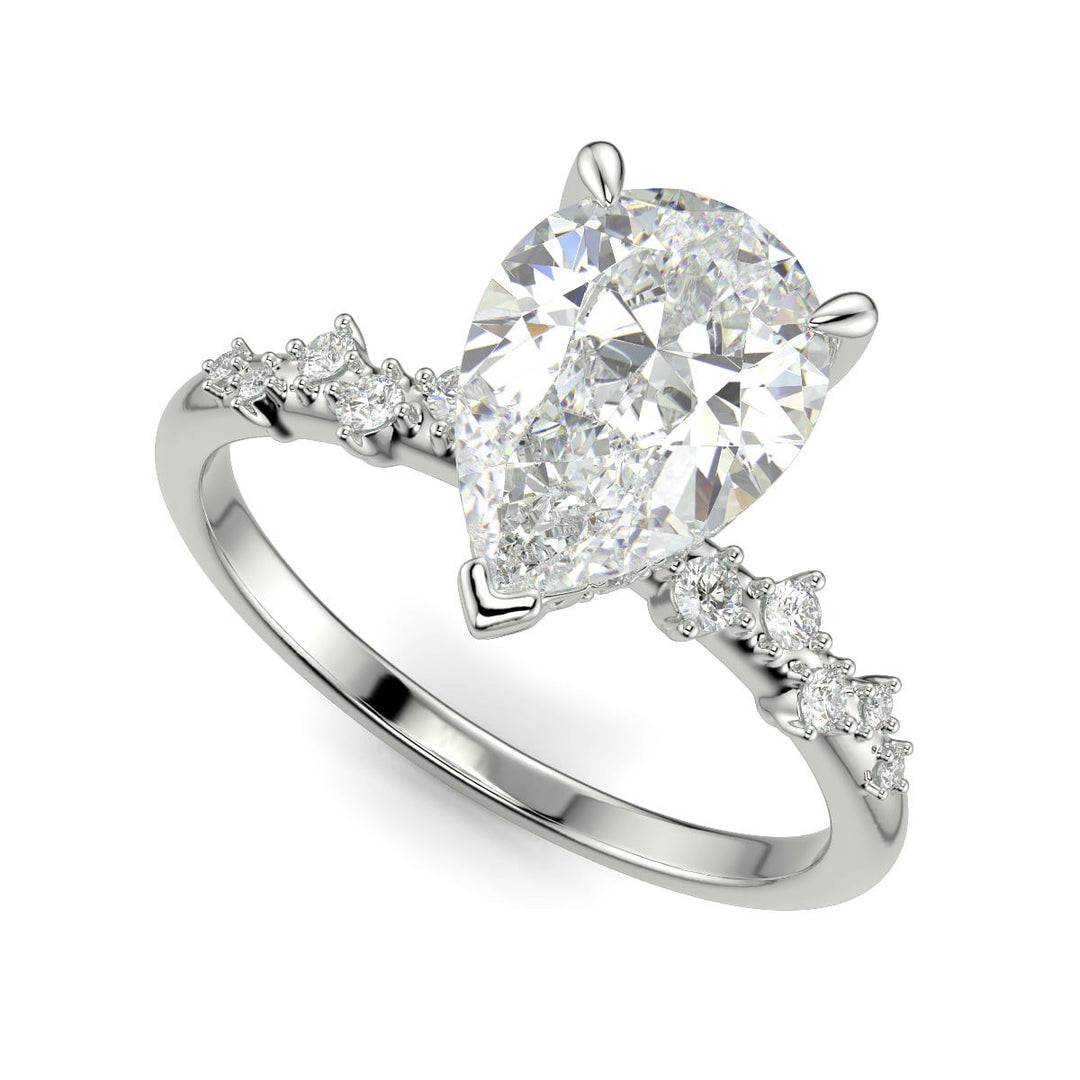 Diana Pear Cut Pave Hidden Halo 4 Prong Claw Set Engagement Ring Setting - Nivetta