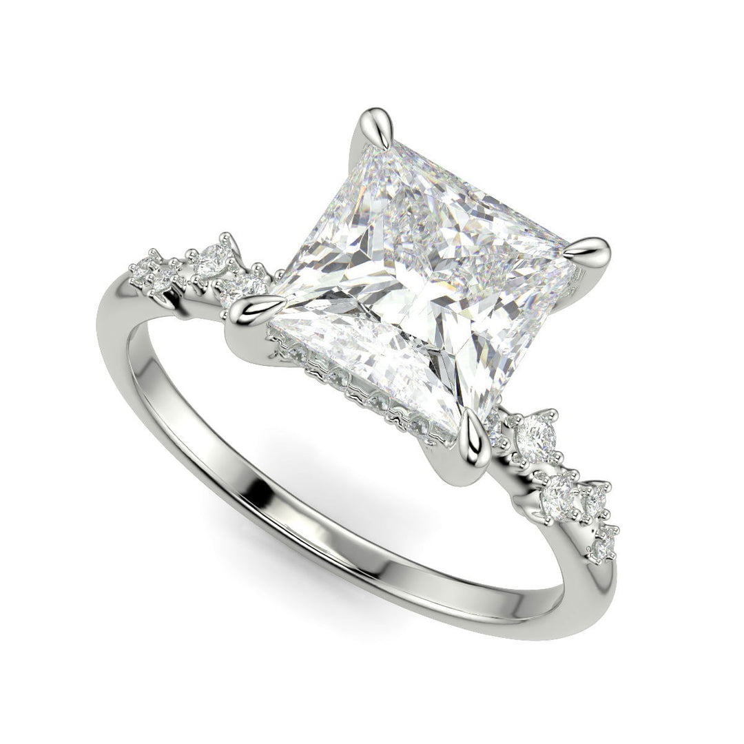 Diana Princess Cut Pave Hidden Halo 4 Prong Claw Set Engagement Ring Setting - Nivetta