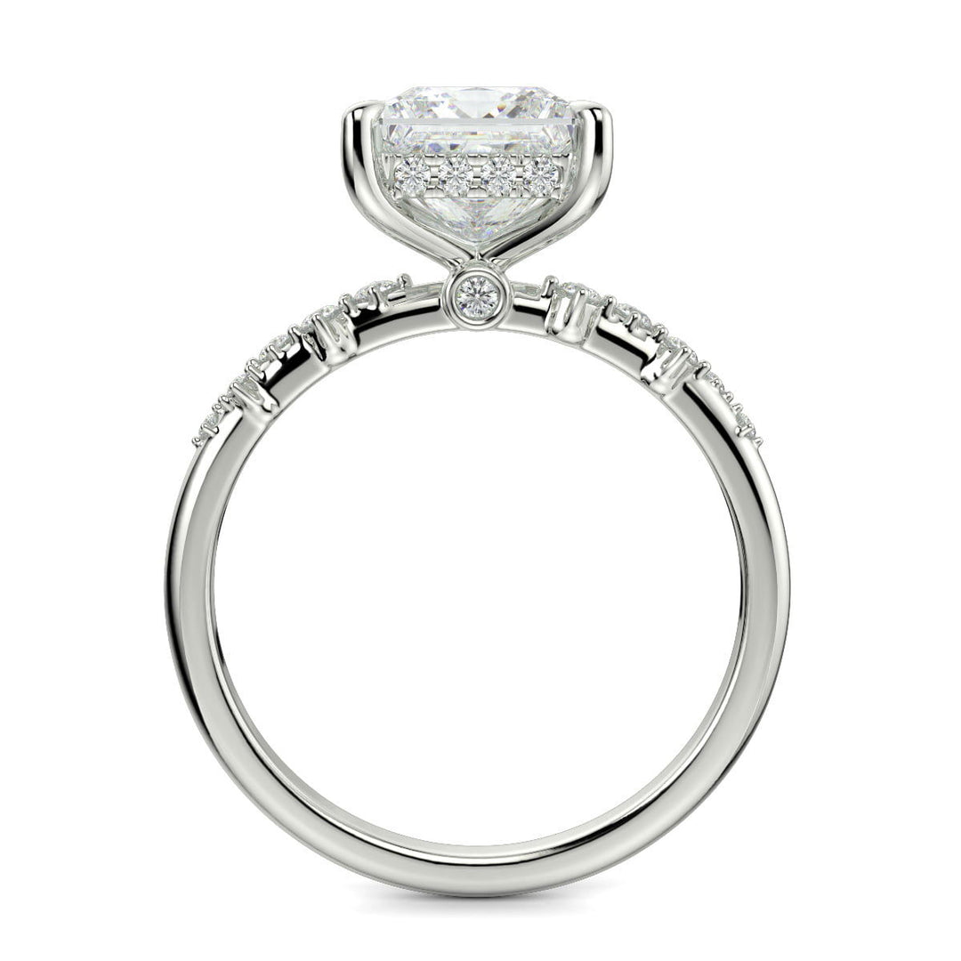 Diana Princess Cut Pave Hidden Halo 4 Prong Claw Set Engagement Ring Setting - Nivetta