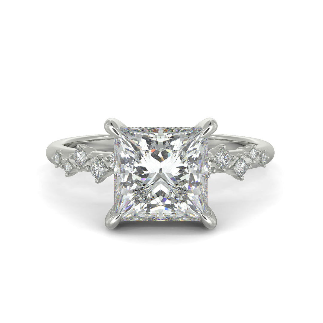 Diana Princess Cut Pave Hidden Halo 4 Prong Claw Set Engagement Ring Setting - Nivetta