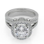 Load image into Gallery viewer, Edith Halo Pave Split Shank Cushion Cut Diamond Engagement Ring - Nivetta

