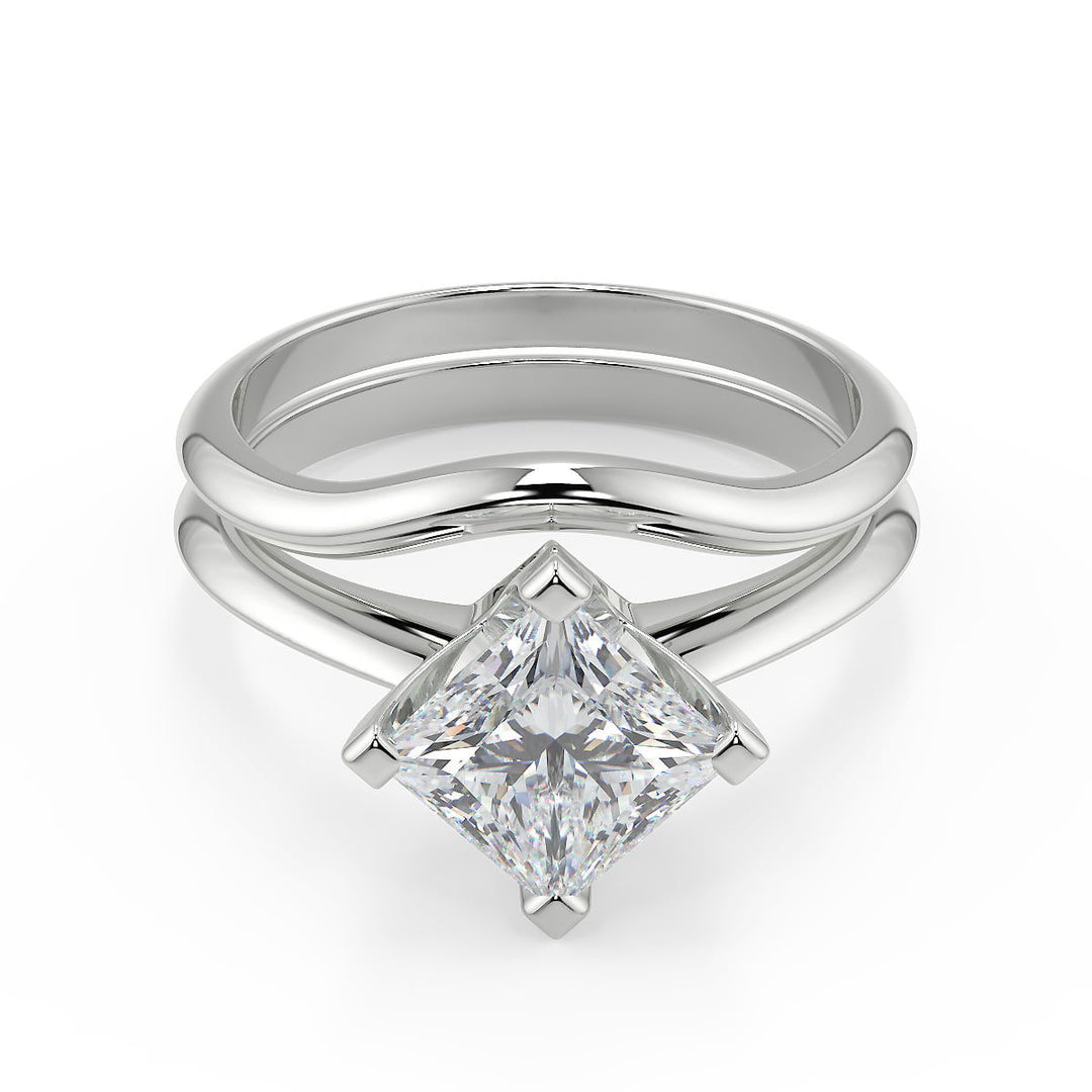 Emerson 4 Claw Compass Set Solitaire Princess Cut Diamond Engagement Ring - Nivetta