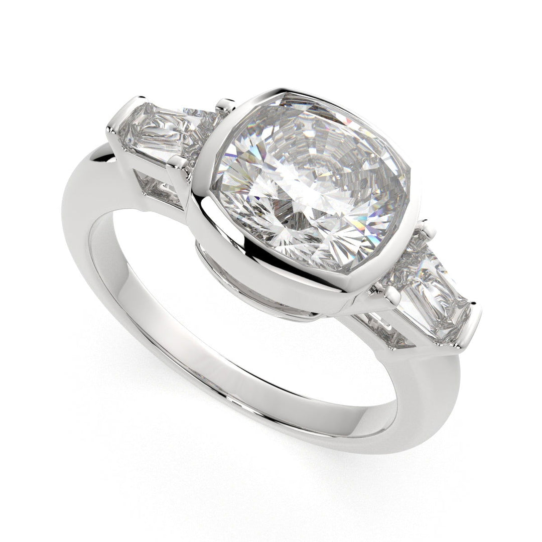 Emilia Cushion Cut Trilogy 3 Stone Engagement Ring Setting - Nivetta