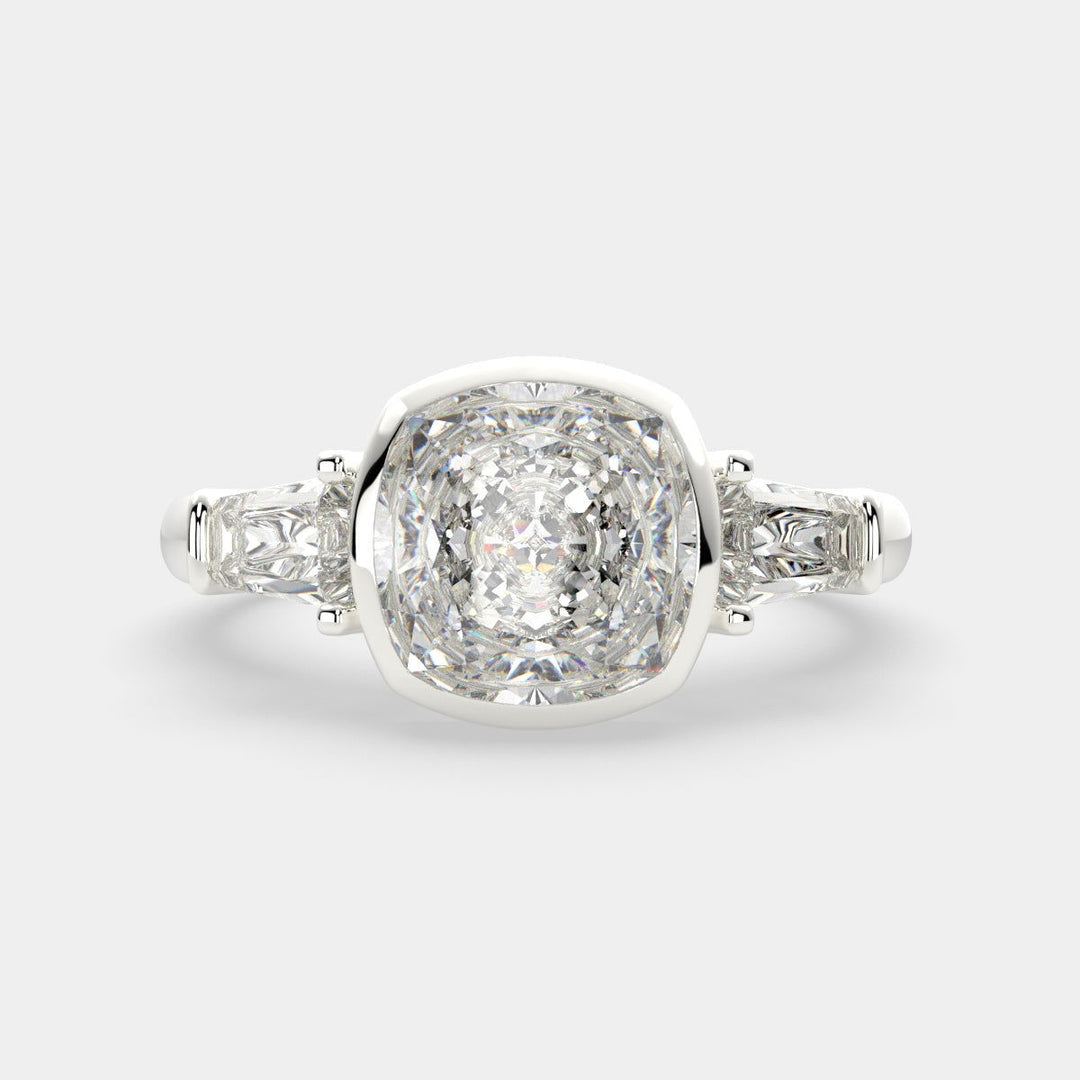 Emilia Cushion Cut Trilogy 3 Stone Engagement Ring Setting - Nivetta