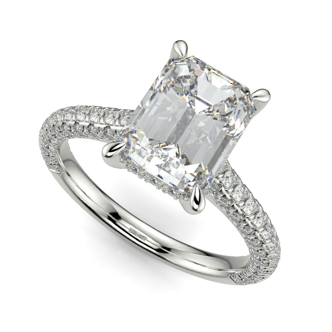 Emilia Emerald Cut Pave Halo 4 Prong Claw Set Engagement Ring - Nivetta