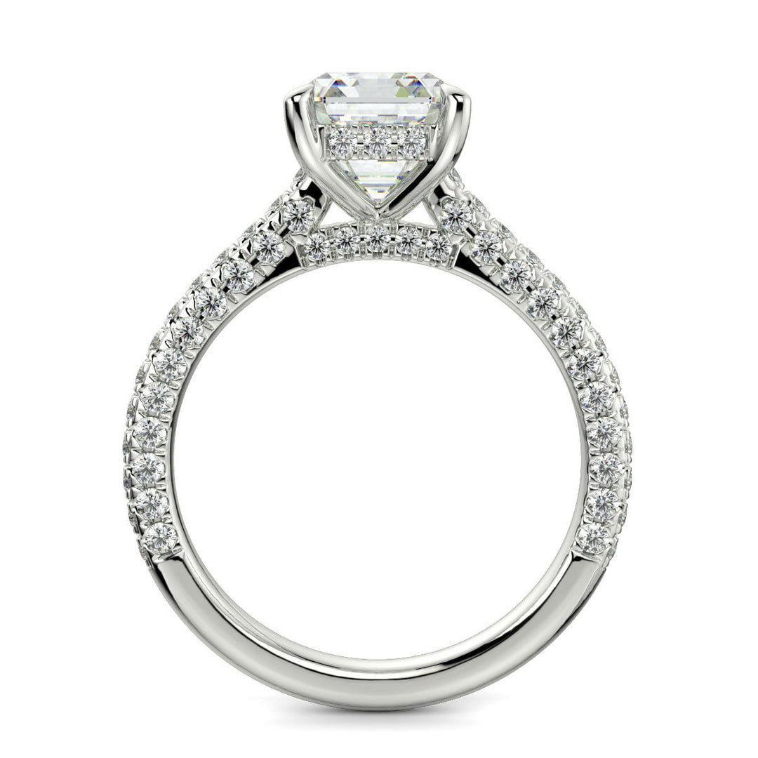 Emilia Emerald Cut Pave Halo 4 Prong Claw Set Engagement Ring - Nivetta