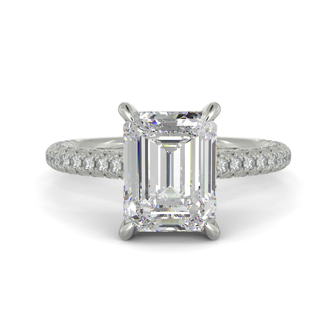 Emilia Emerald Cut Pave Halo 4 Prong Claw Set Engagement Ring - Nivetta