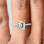 Load image into Gallery viewer, Emilia Emerald Cut Pave Halo 4 Prong Claw Set Engagement Ring - Nivetta
