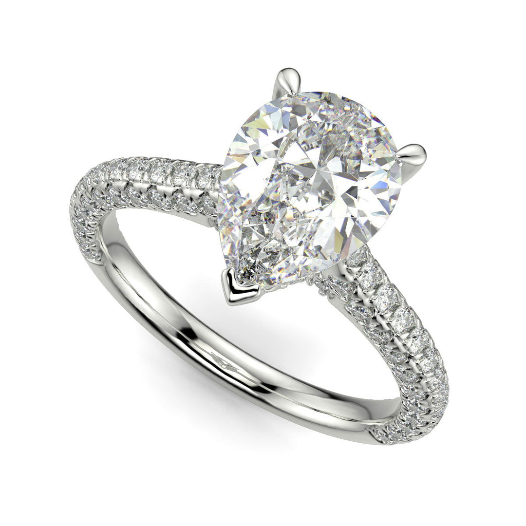 Emilia Pear Cut Pave Hidden Halo 4 Prong Claw Engagement Ring - Nivetta