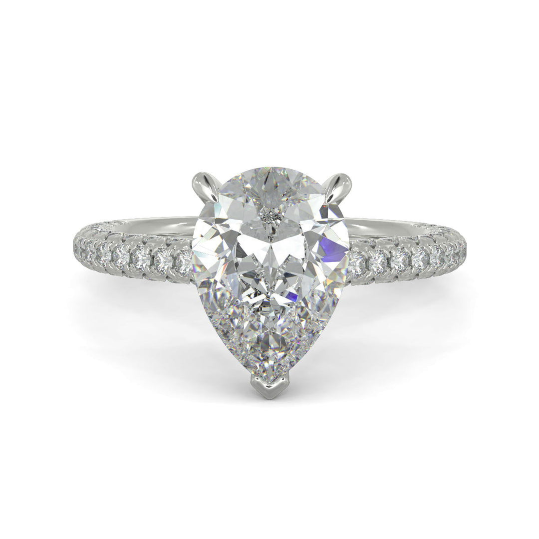 Emilia Pear Cut Pave Hidden Halo 4 Prong Claw Engagement Ring - Nivetta