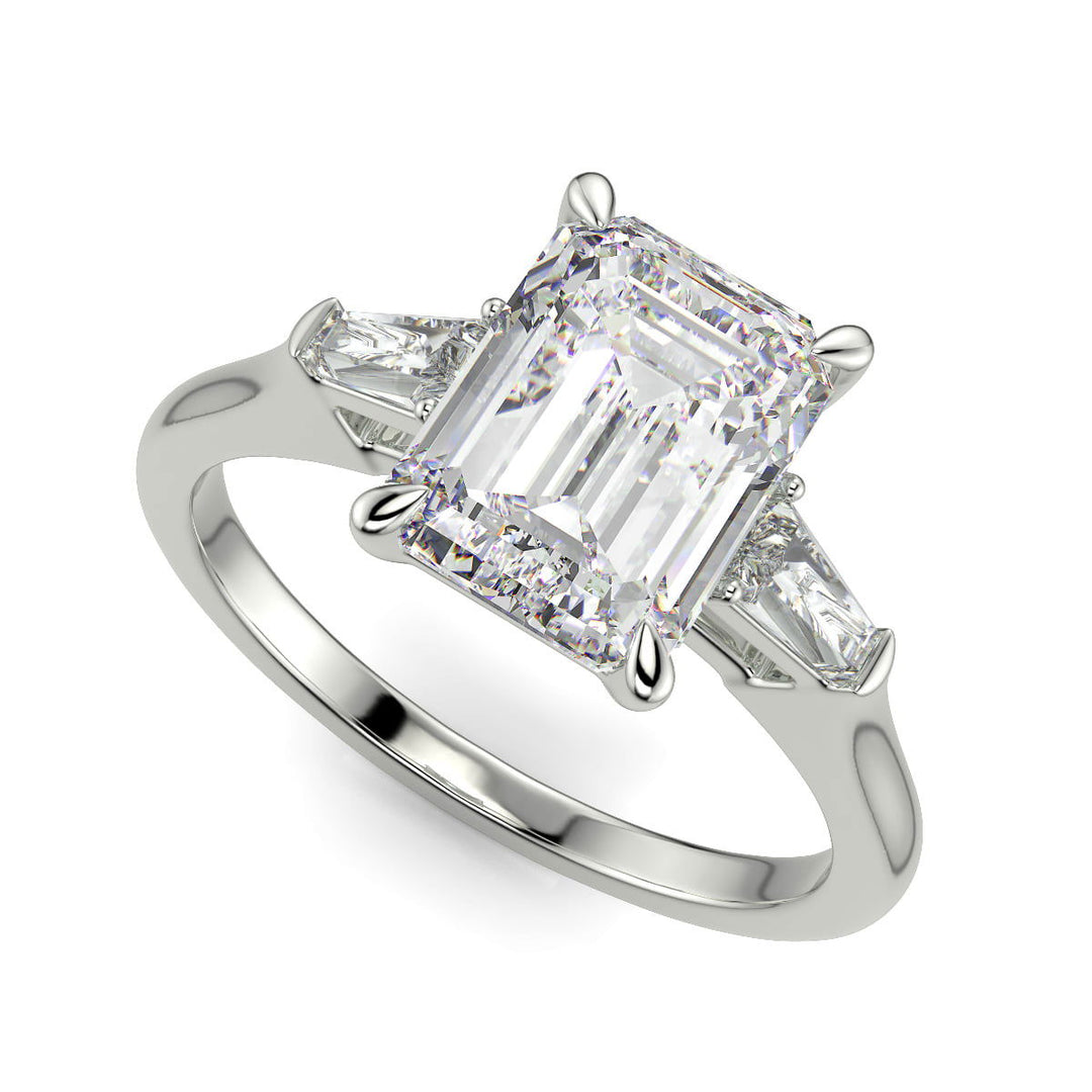 Emma Emerald Cut Trilogy 3 Stone 4 Prong Claw Set Engagement Ring Setting - Nivetta