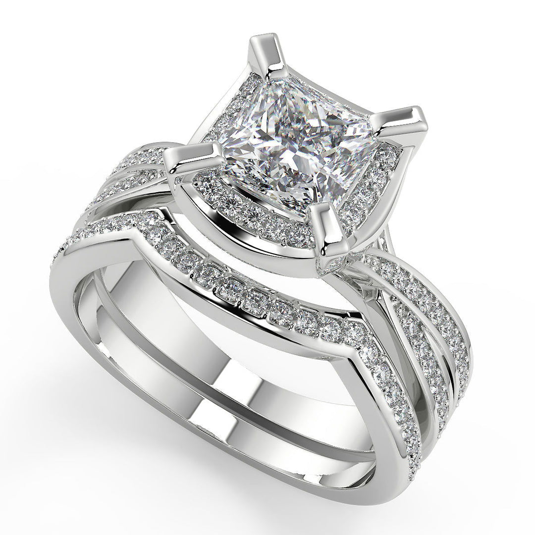 Erika Halo Pave 4 Prong Princess Cut Diamond Engagement Ring - Nivetta