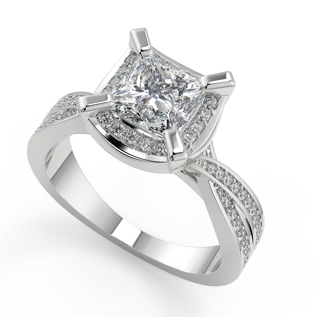 Erika Halo Pave 4 Prong Princess Cut Diamond Engagement Ring - Nivetta