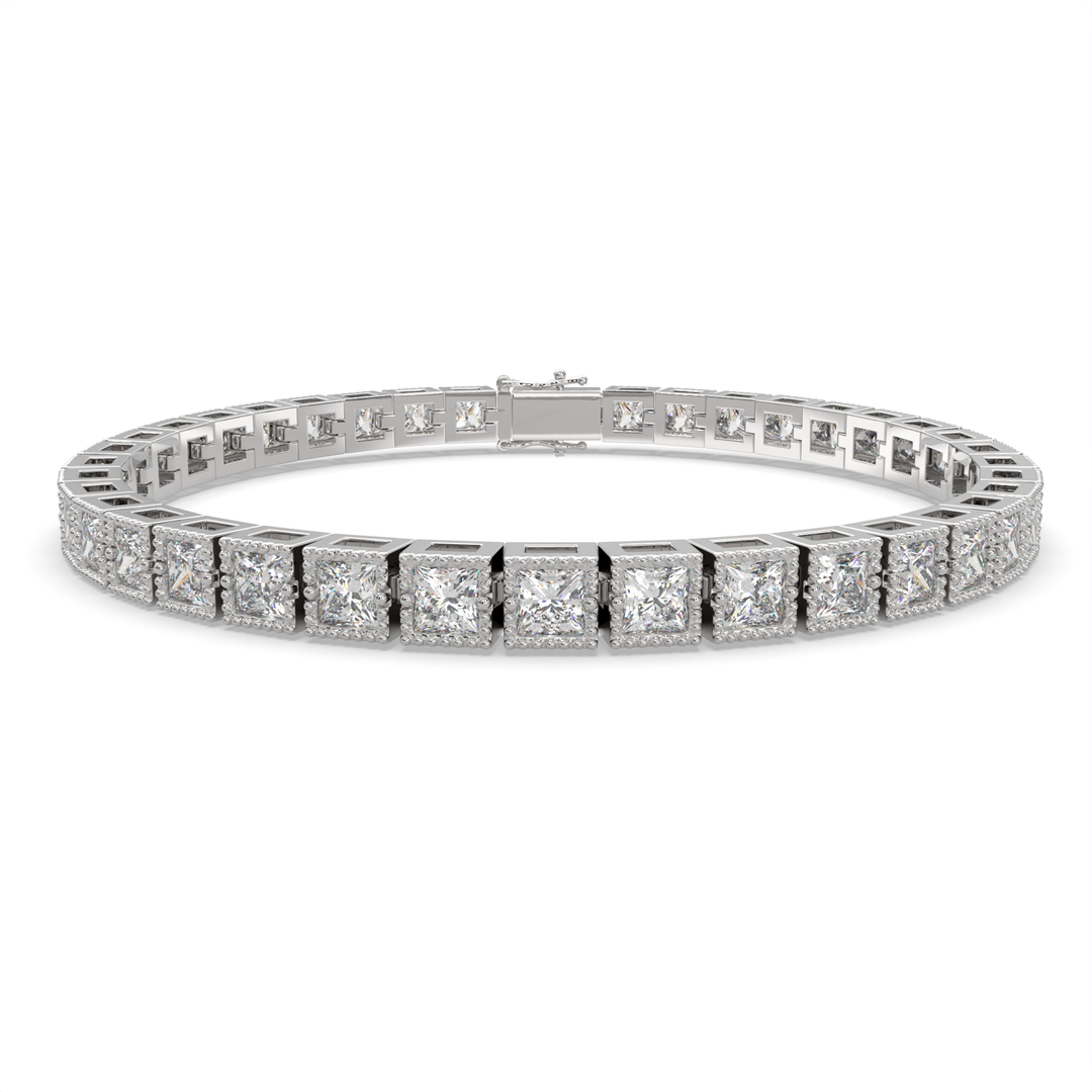 Eudoxia Princess Cut Diamond Tennis Bracelet Milgrain Bezel (8 ctw) - Nivetta