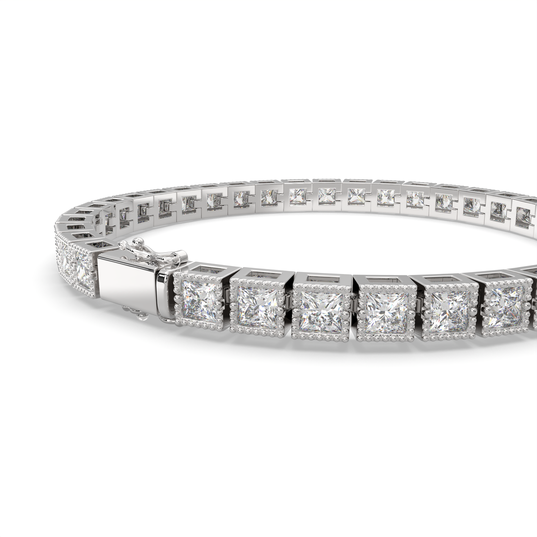Eudoxia Princess Cut Diamond Tennis Bracelet Milgrain Bezel (8 ctw) - Nivetta