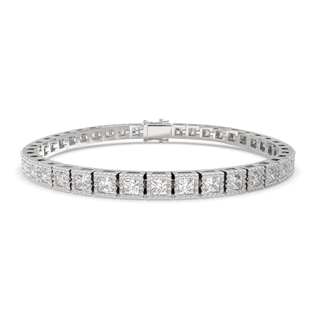 Eulalie Princess Cut Diamond Tennis Bracelet Milgrain Bezel (6 ctw) - Nivetta