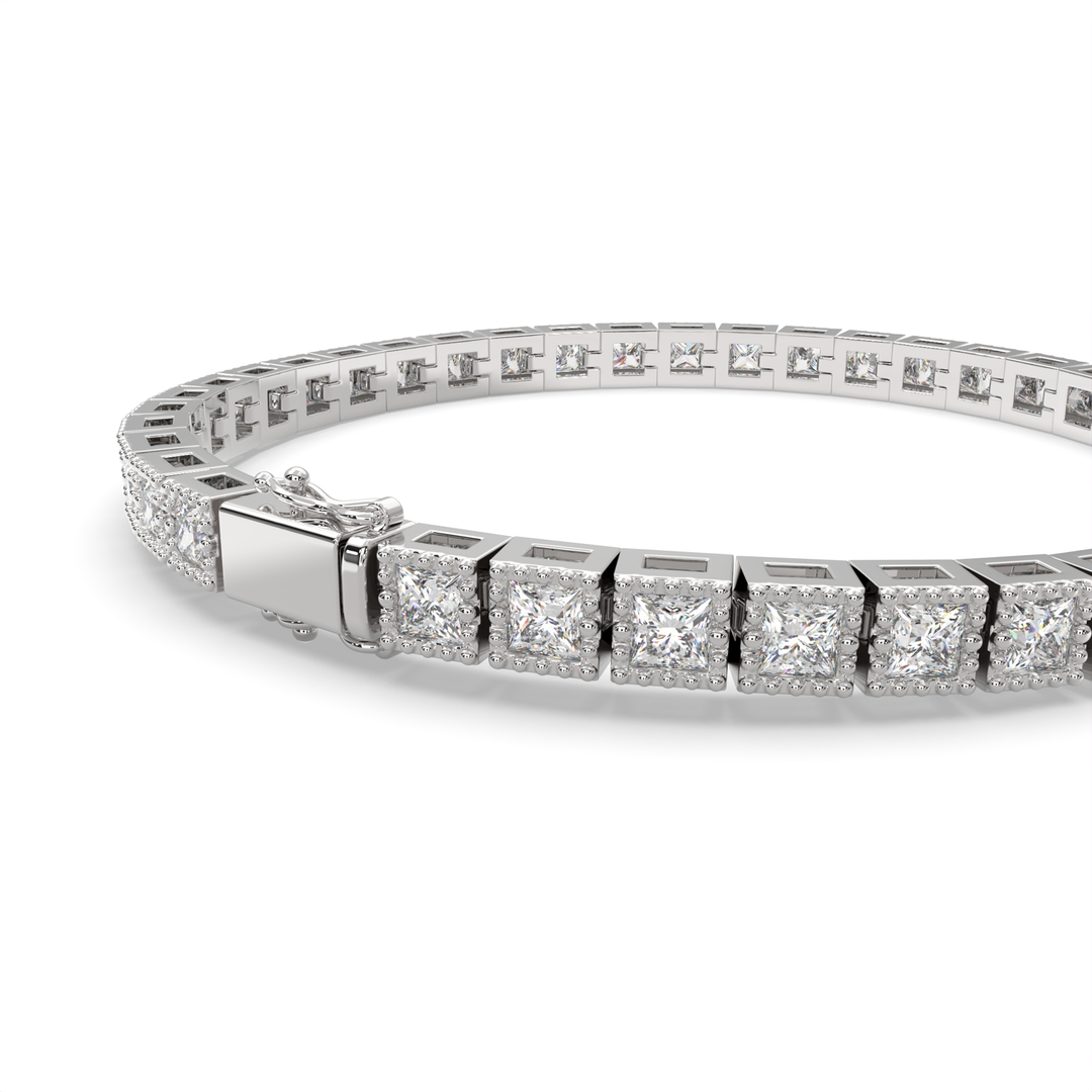 Eulalie Princess Cut Diamond Tennis Bracelet Milgrain Bezel (6 ctw) - Nivetta